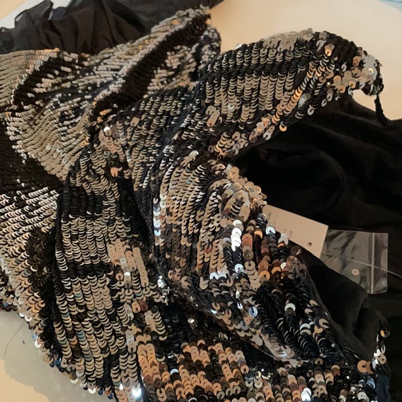 NWT French Connection metallic antique gold silver black flounce sequin 12 XL - Picture 15 of 17